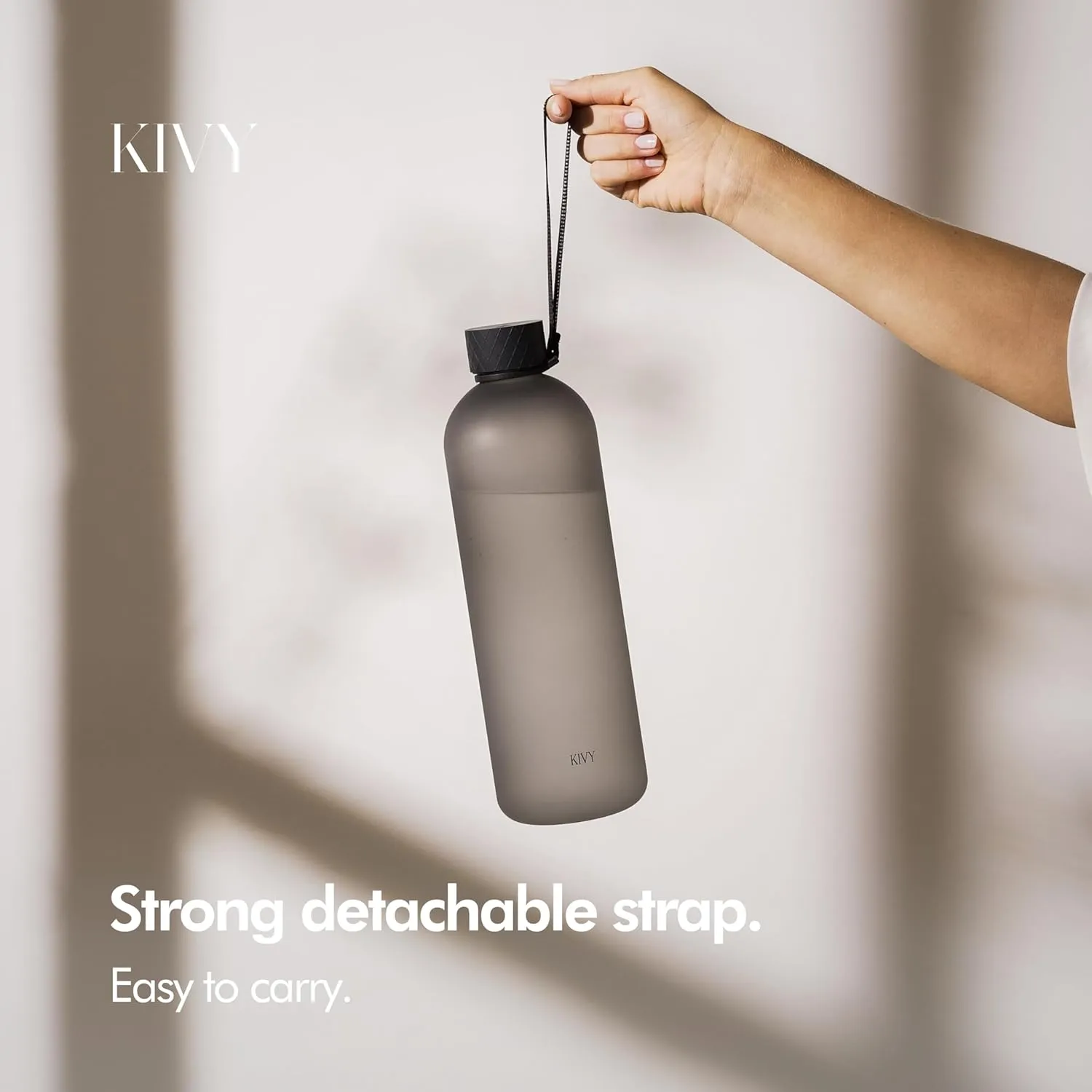 KIVY Large Water Bottle 50oz [Lightweight & Shatterproof] Fits Backpack & Cupholder for Travel, Sports, School - Black water bottle no straw - 1.5 Liter water bottles - 50oz Water bottle