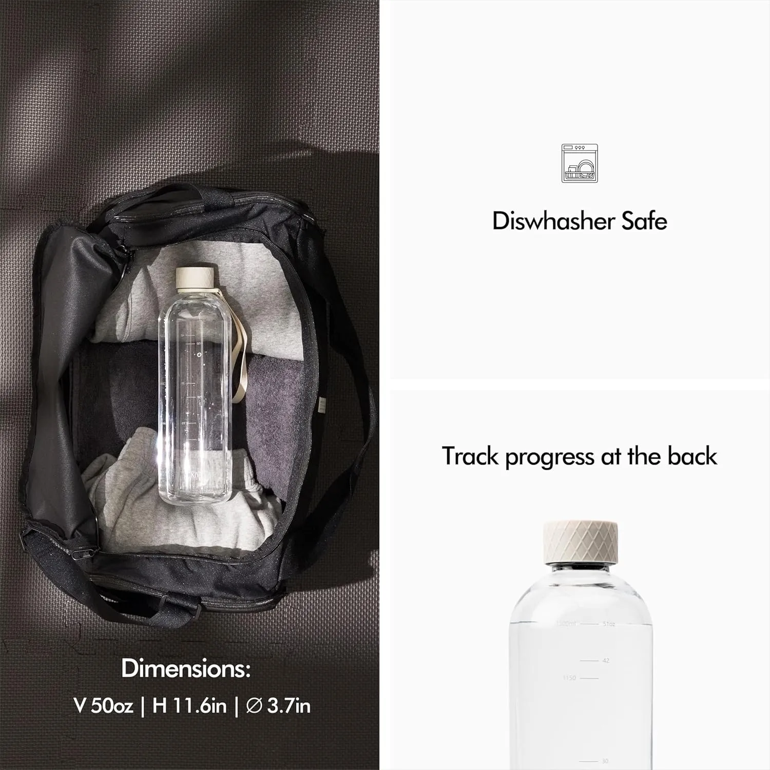 KIVY Large Water Bottle 50oz [Lightweight & Shatterproof] - Fits Backpack & Cupholder for Travel, Sports, School - Clear, No Straw, 1.5 Liter