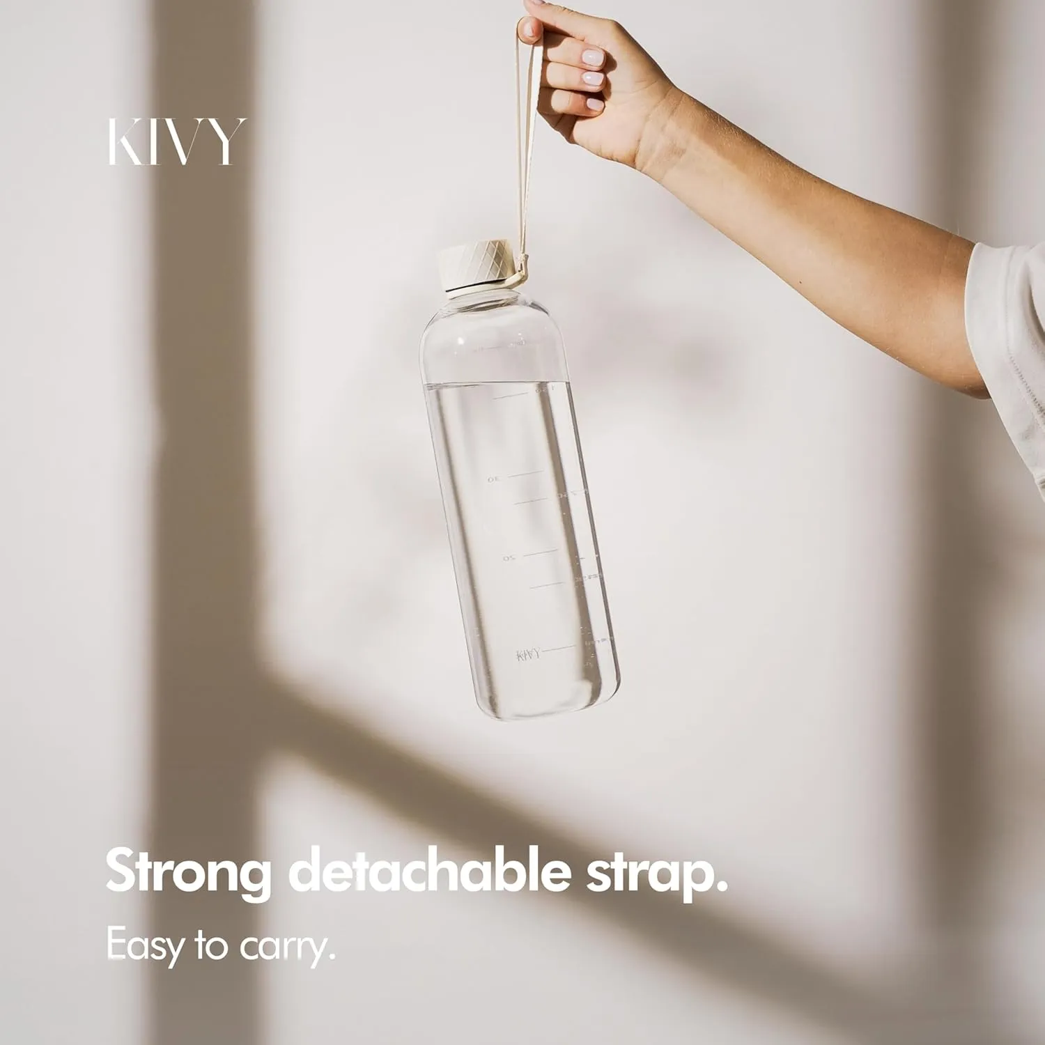 KIVY Large Water Bottle 50oz [Lightweight & Shatterproof] - Fits Backpack & Cupholder for Travel, Sports, School - Clear, No Straw, 1.5 Liter