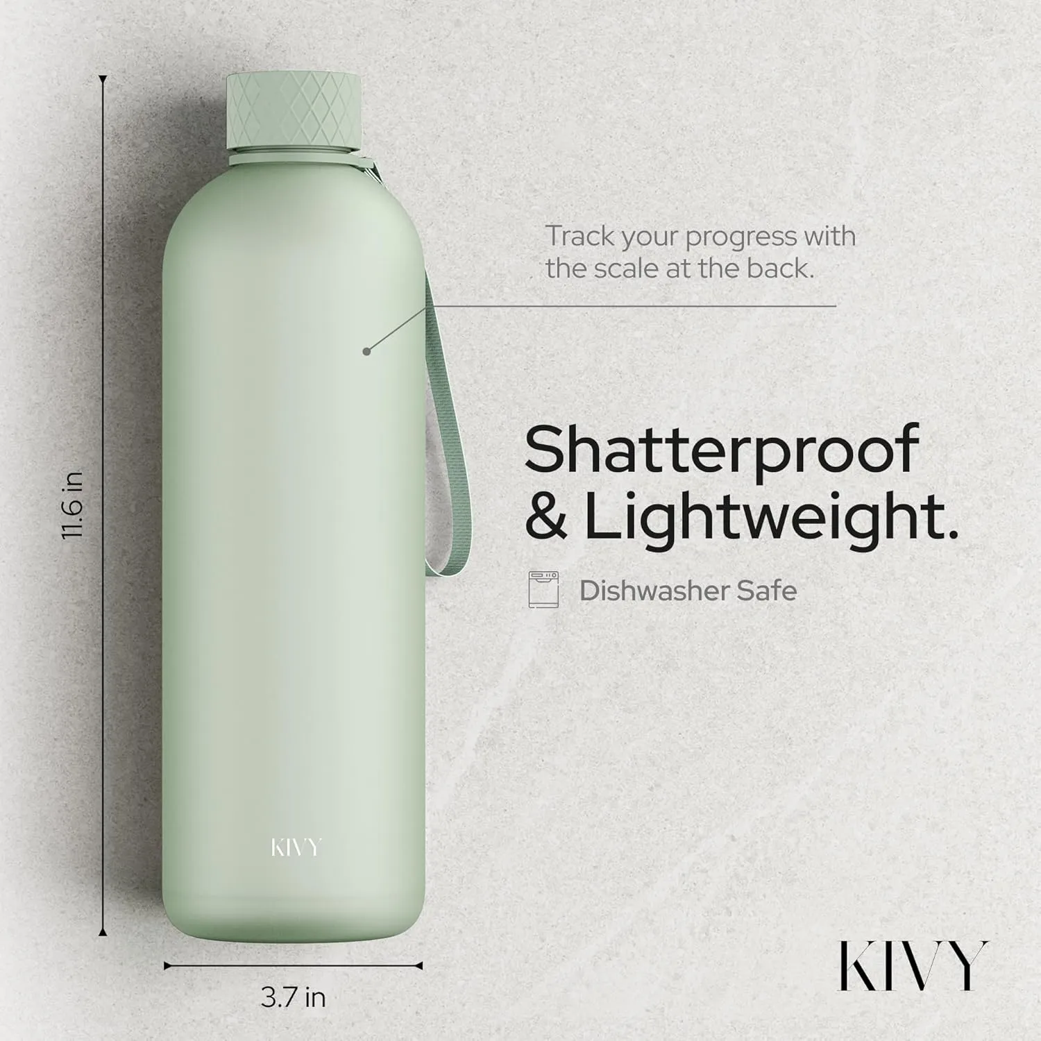 KIVY Large Water Bottle 50oz [Lightweight & Shatterproof] Fits Backpack & Cupholder for Travel, Sports, School - Extra large bottle no straw - 1.5 Liter bottles - 50oz Water bottle Green