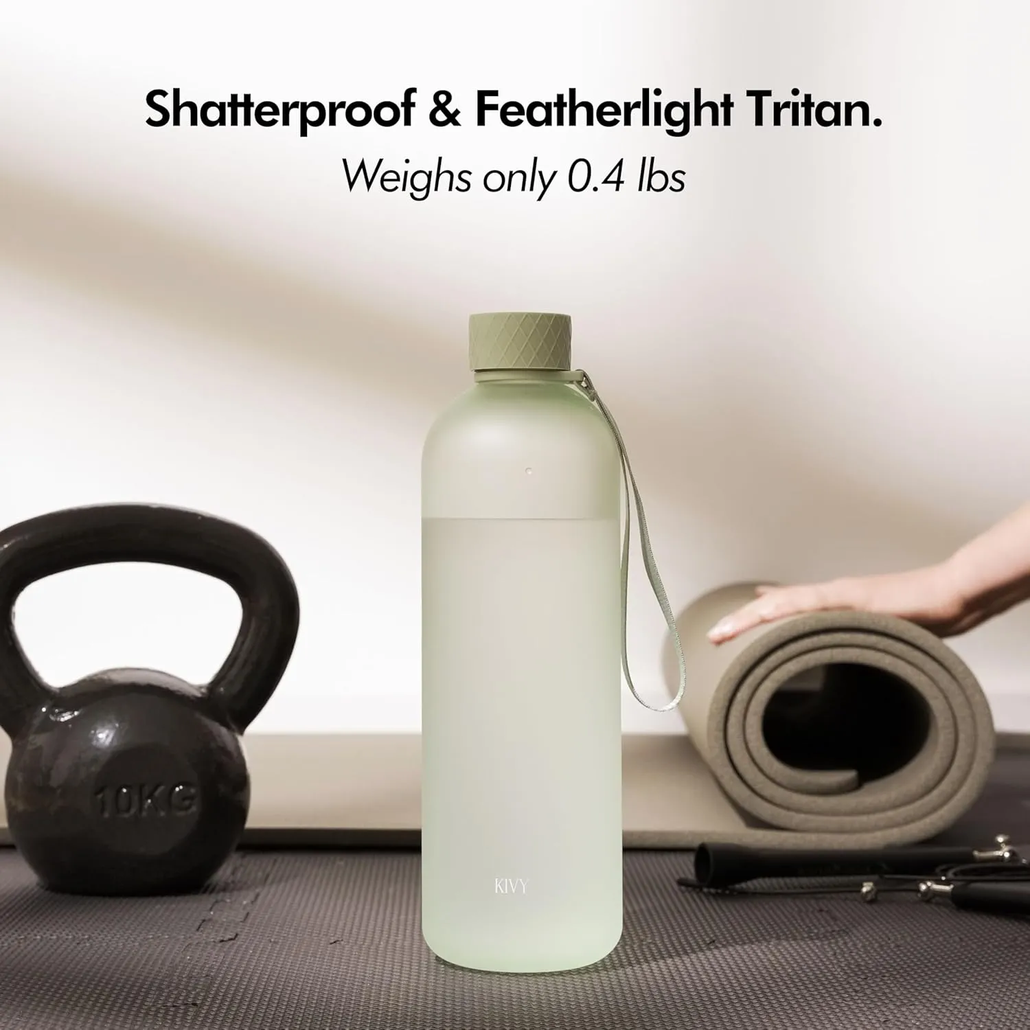 KIVY Large Water Bottle 50oz [Lightweight & Shatterproof] Fits Backpack & Cupholder for Travel, Sports, School - Extra large bottle no straw - 1.5 Liter bottles - 50oz Water bottle Green