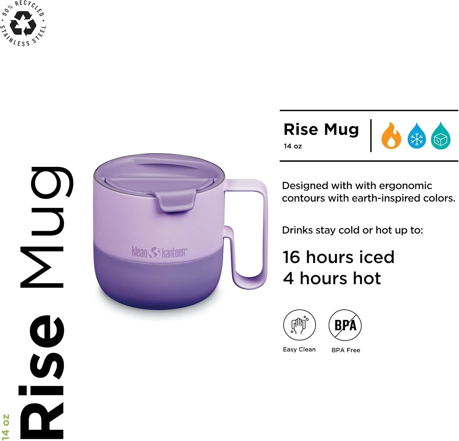 Klean Kanteen 16 oz Rise Tumbler - Insulated, Reusable Stainless Steel Tumbler - Dishwasher Safe & BPA Free - Lilac