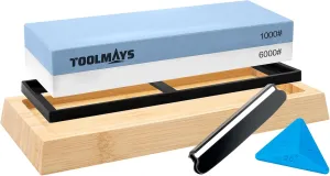 Knife Sharpening Stone Set, Dual Grit Whetstone 1000/6000 Knife Sharpener, Wet Stone Sharpening Kit with Nonslip Bamboo Base, Angle Guide and Knife Holder (5pcs)