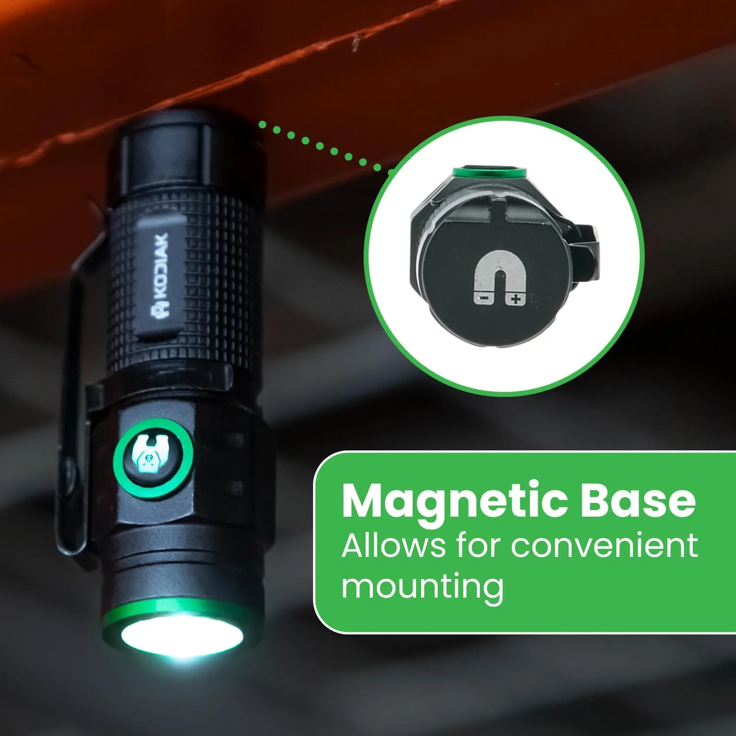 KODIAK KUB 1000 Lumen Rechargeable Flashlight – Compact with Magnetic Base, Turbo Mode, USB Cable Included, LED Flashlight