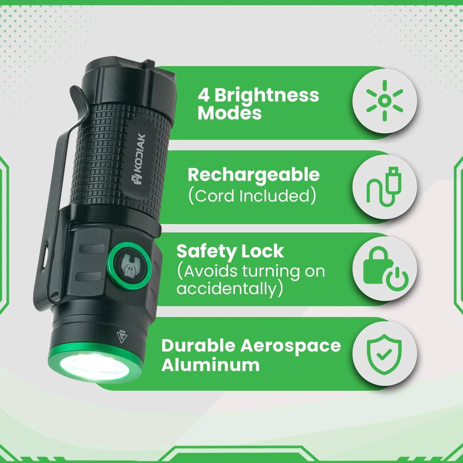 KODIAK KUB 1000 Lumen Rechargeable Flashlight – Compact with Magnetic Base, Turbo Mode, USB Cable Included, LED Flashlight