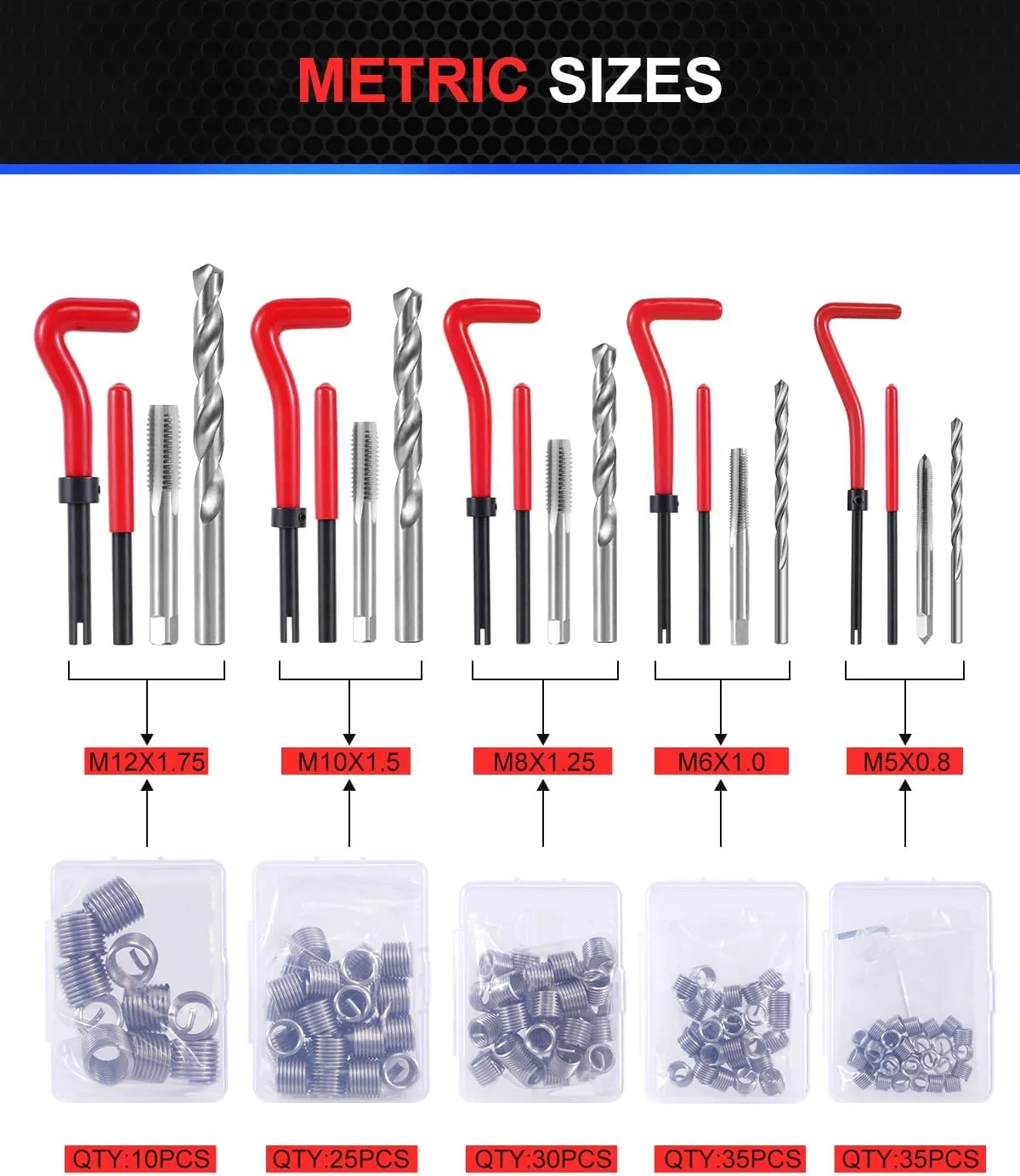 Kolvoii Helicoil Thread Repair Kit 156-Piece Metric Heli Coil Repair Kit with HSS Drill Bits Inserts Taps Break Off Tools, Universal Threaded Restorer Restoring Rethread