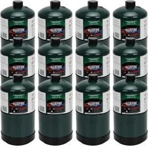 KOMAN BLUEFIRE 1lb Propane Tank Camping Propane Tank Portable Canister Propane Gas Tank Small Propane Tanks for Camping Stove Outdoor Backpack Mini Burner Heater Cooking Torch Lamp(12 Pack)