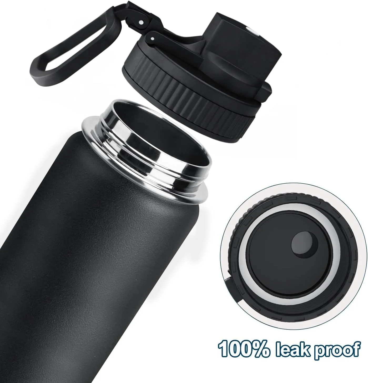 koodee Water Bottle -12 oz Stainless Steel Double Wall Vacuum Insulated Water Bottle with Straw, Sports Metal Wide Mouth Water Bottle Flask for School (Black)