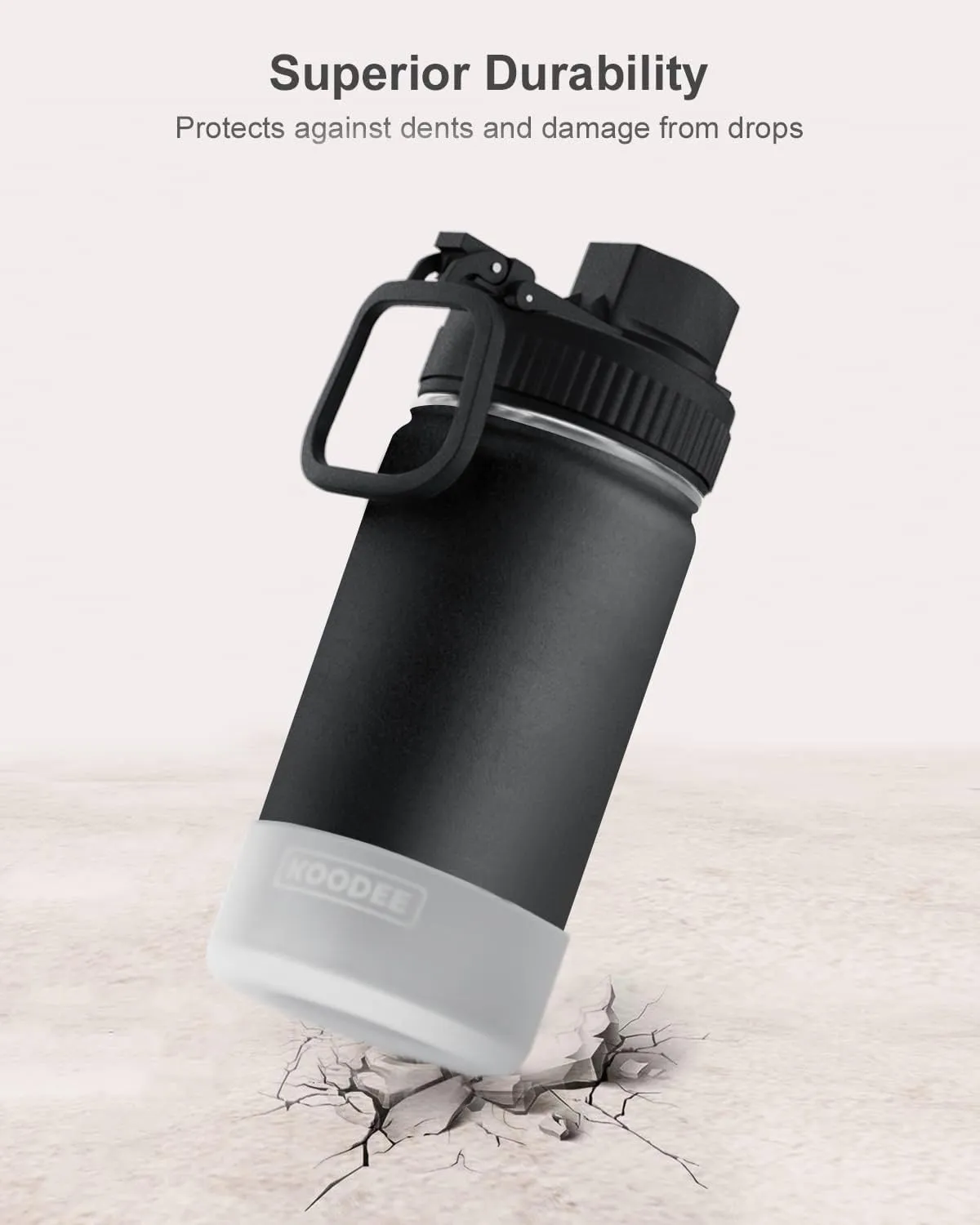 koodee Water Bottle -12 oz Stainless Steel Double Wall Vacuum Insulated Water Bottle with Straw, Sports Metal Wide Mouth Water Bottle Flask for School (Black)
