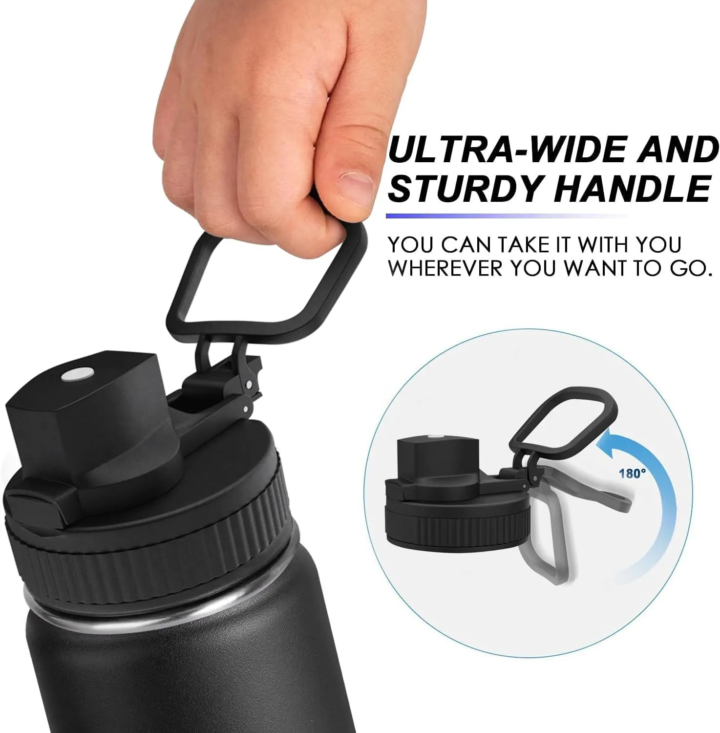 koodee Water Bottle -12 oz Stainless Steel Double Wall Vacuum Insulated Water Bottle with Straw, Sports Metal Wide Mouth Water Bottle Flask for School (Black)