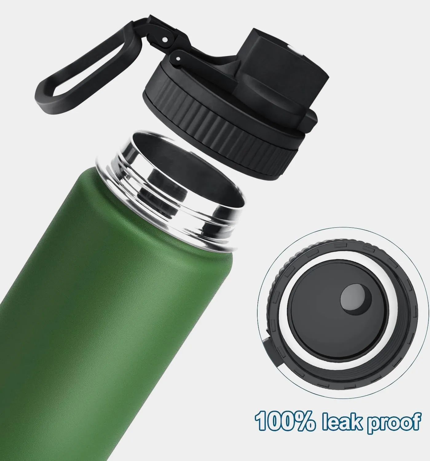 koodee Water Bottle-16 oz Stainless Steel Double Wall Vacuum Insulated Sports Water Bottle with Straw for Girls and Boy (Grass Green)
