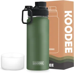 koodee Water Bottle-16 oz Stainless Steel Double Wall Vacuum Insulated Sports Water Bottle with Straw for Girls and Boy (Grass Green)