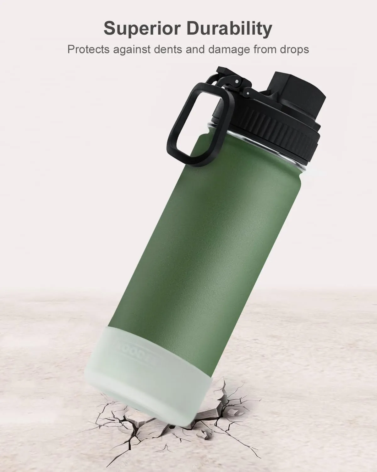 koodee Water Bottle-16 oz Stainless Steel Double Wall Vacuum Insulated Sports Water Bottle with Straw for Girls and Boy (Grass Green)