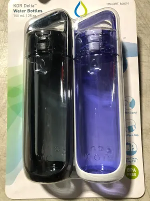 KOR Delta BPA Free Water Bottle, 750ml, 2 PACK, Black/Blue
