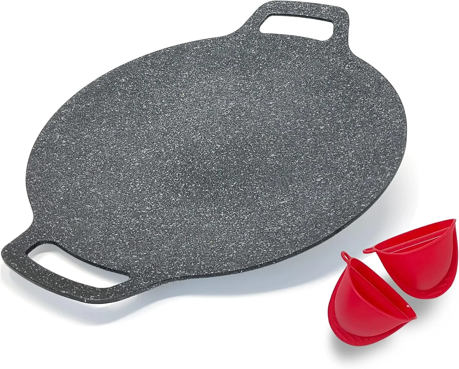 Korean Style BBQ Grill Pan for Stove Top, Camping and IH, 13" Round Griddle With Double Bottom, Non-stick Coating Frying Pan