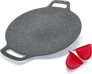 Korean Style BBQ Grill Pan for Stove Top, Camping and IH, 13" Round Griddle With Double Bottom, Non-stick Coating Frying Pan