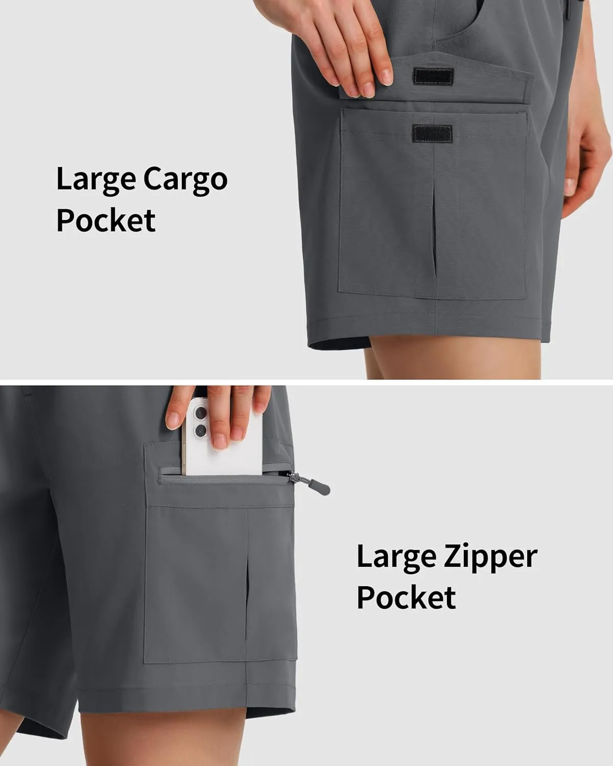 Ksmien Women's 7" Hiking Cargo Shorts Lightweight Quick Dry Ladies Summer Shorts with Zipper Pockets for Travel Golf
