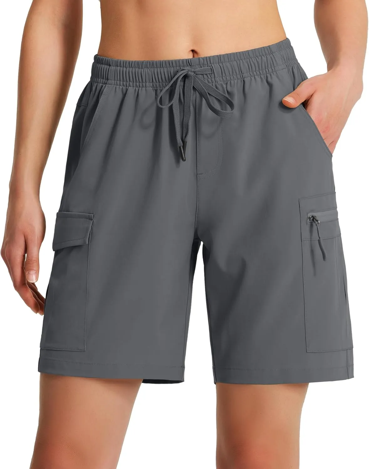 Ksmien Women's 7" Hiking Cargo Shorts Lightweight Quick Dry Ladies Summer Shorts with Zipper Pockets for Travel Golf