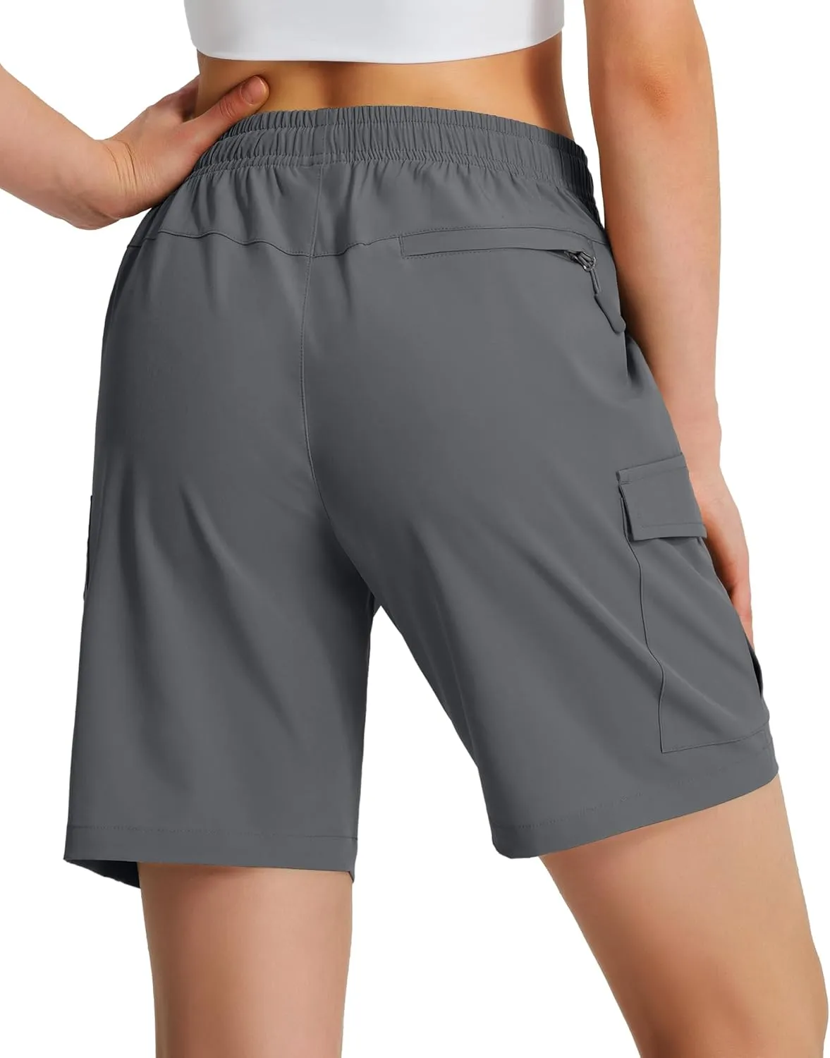 Ksmien Women's 7" Hiking Cargo Shorts Lightweight Quick Dry Ladies Summer Shorts with Zipper Pockets for Travel Golf