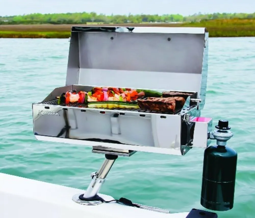 Kuuma Stow and Go Propane Tabletop and Mountable Grill - Stainless Steel Gas Grill with Foldable Legs | Great for Camping, Boating, Picnics, Barbeques & More |13,000 BTUs - (58130)