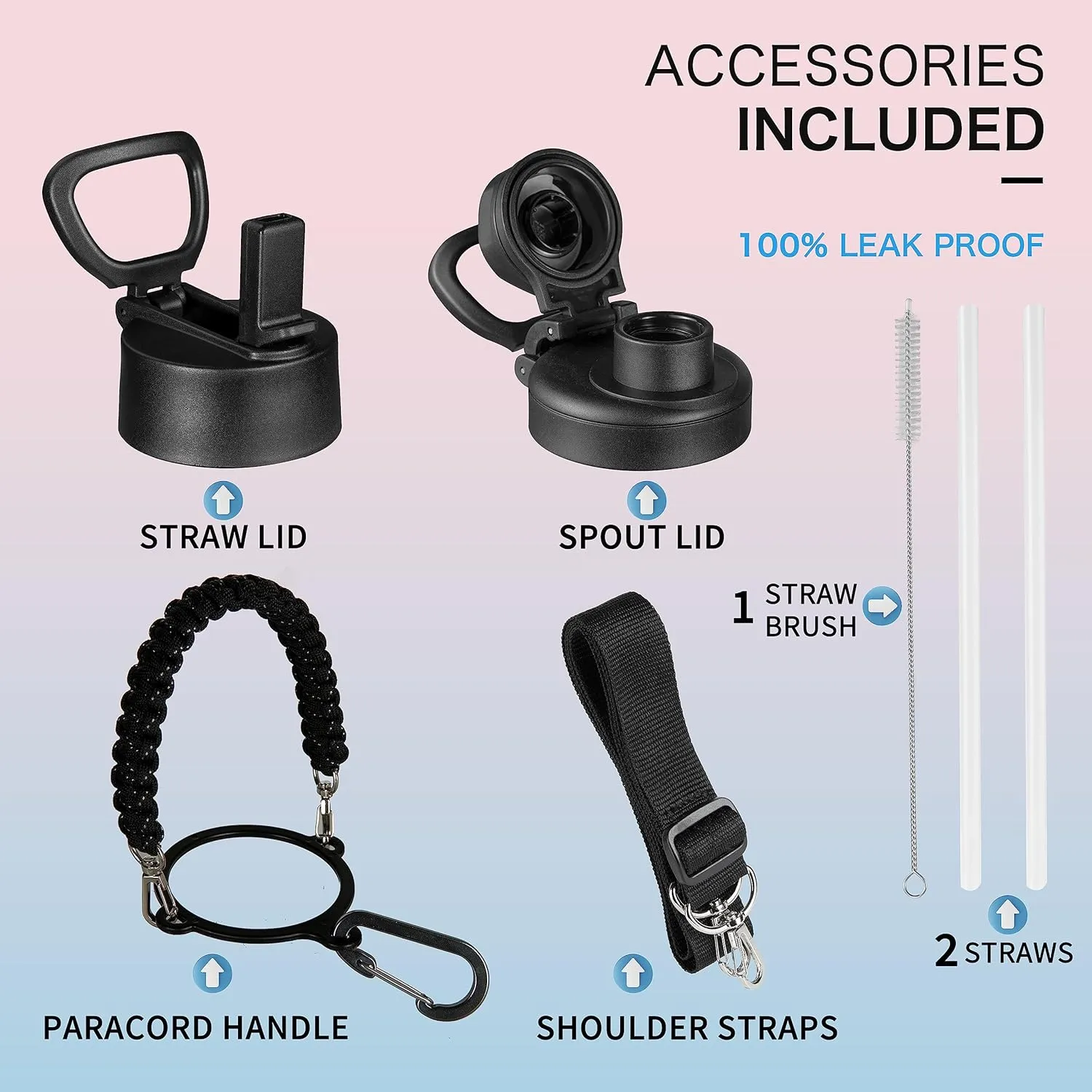 KXIAOCHEN Insulated Water Bottle, Stainless Steel Water Bottle, 2 Lids (Straw and Handle Lid),Wide Mouth Metal Water Bottles Keep Hot and Cold, Double Walled, Thermo Mug, Metal Canteen