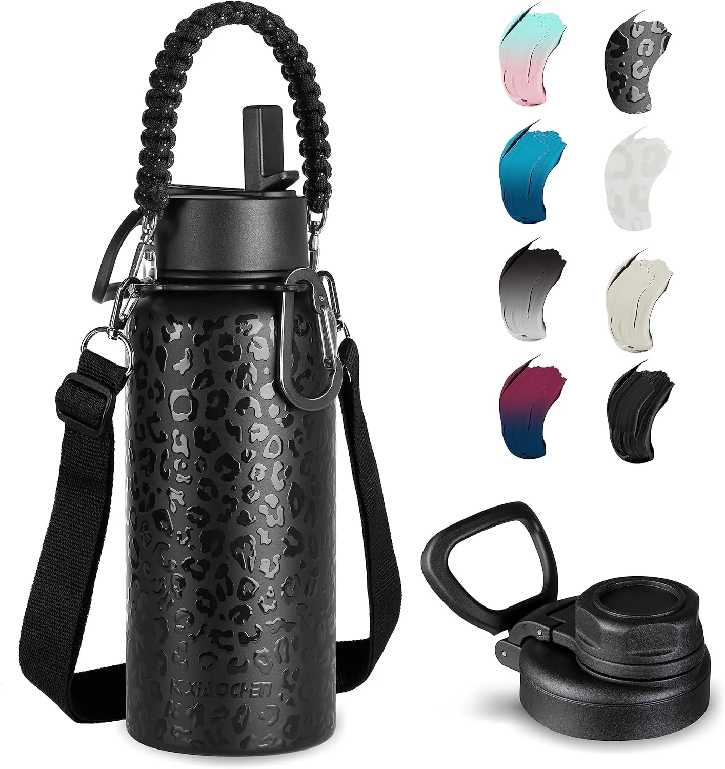 KXIAOCHEN Insulated Water Bottle, Stainless Steel Water Bottle, 2 Lids (Straw and Handle Lid),Wide Mouth Metal Water Bottles Keep Hot and Cold, Double Walled, Thermo Mug, Metal Canteen