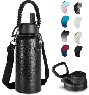 KXIAOCHEN Insulated Water Bottle, Stainless Steel Water Bottle, 2 Lids (Straw and Handle Lid),Wide Mouth Metal Water Bottles Keep Hot and Cold, Double Walled, Thermo Mug, Metal Canteen