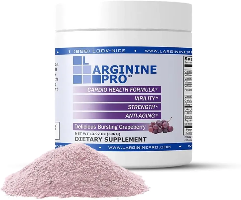 L-Arginine PRO | 5,500mg L-Arginine Plus L-Citrulline 1,100mg Grape Powder Drink Mix Supplement for Increased Nitric Oxide Production
