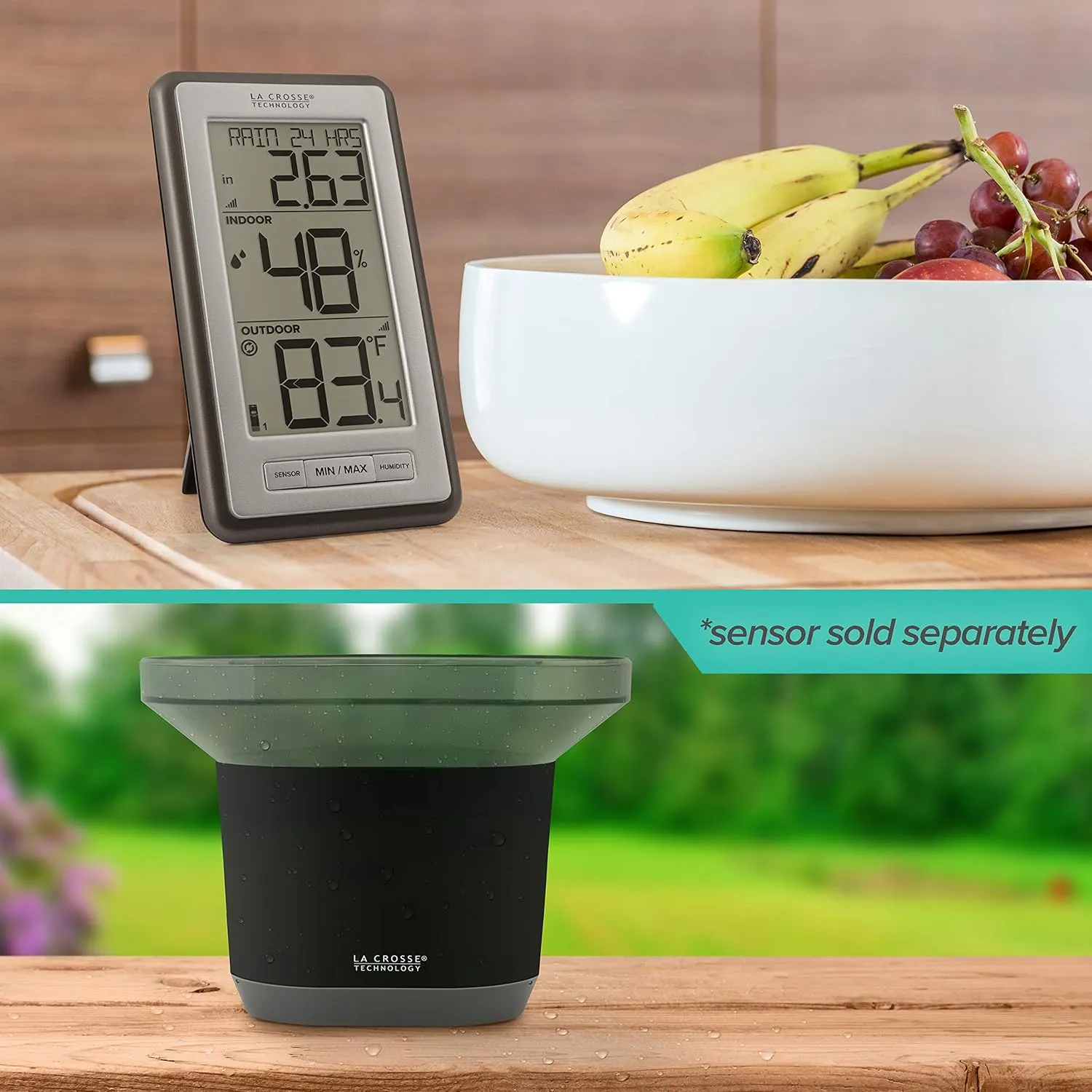 La Crosse Technology WS-9160UV3 Digital Indoor Outdoor Thermometer Wireless - Multi-Format Remote Temperature Sensor, Temperature Humidity Monitor with Manual Settings and 24-hr Display