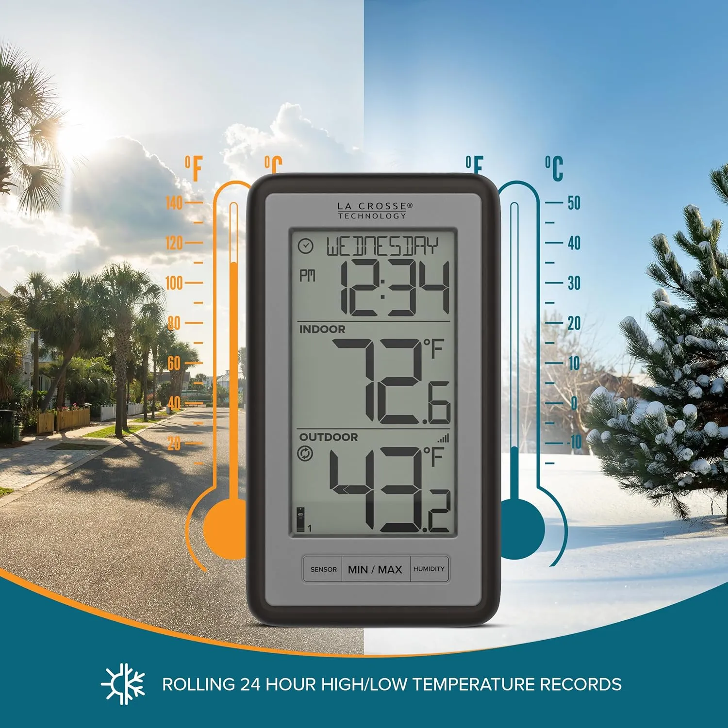 La Crosse Technology WS-9160UV3 Digital Indoor Outdoor Thermometer Wireless - Multi-Format Remote Temperature Sensor, Temperature Humidity Monitor with Manual Settings and 24-hr Display