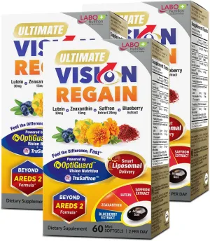 LABO Nutrition Ultimate VisionREGAIN, Eye Vitamin Beyond AREDS 2 Formula with Lutein, Zeaxanthin, Saffron Extract, Blueberry for Macular & Retinal Health, Eye Fatigue, Night Vision Support 60 Countsx3