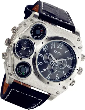 Lancardo Cool Watch for Men: Big Face Leather Strap Dual Time Zone Steampunk Wrist Watch Father's Day