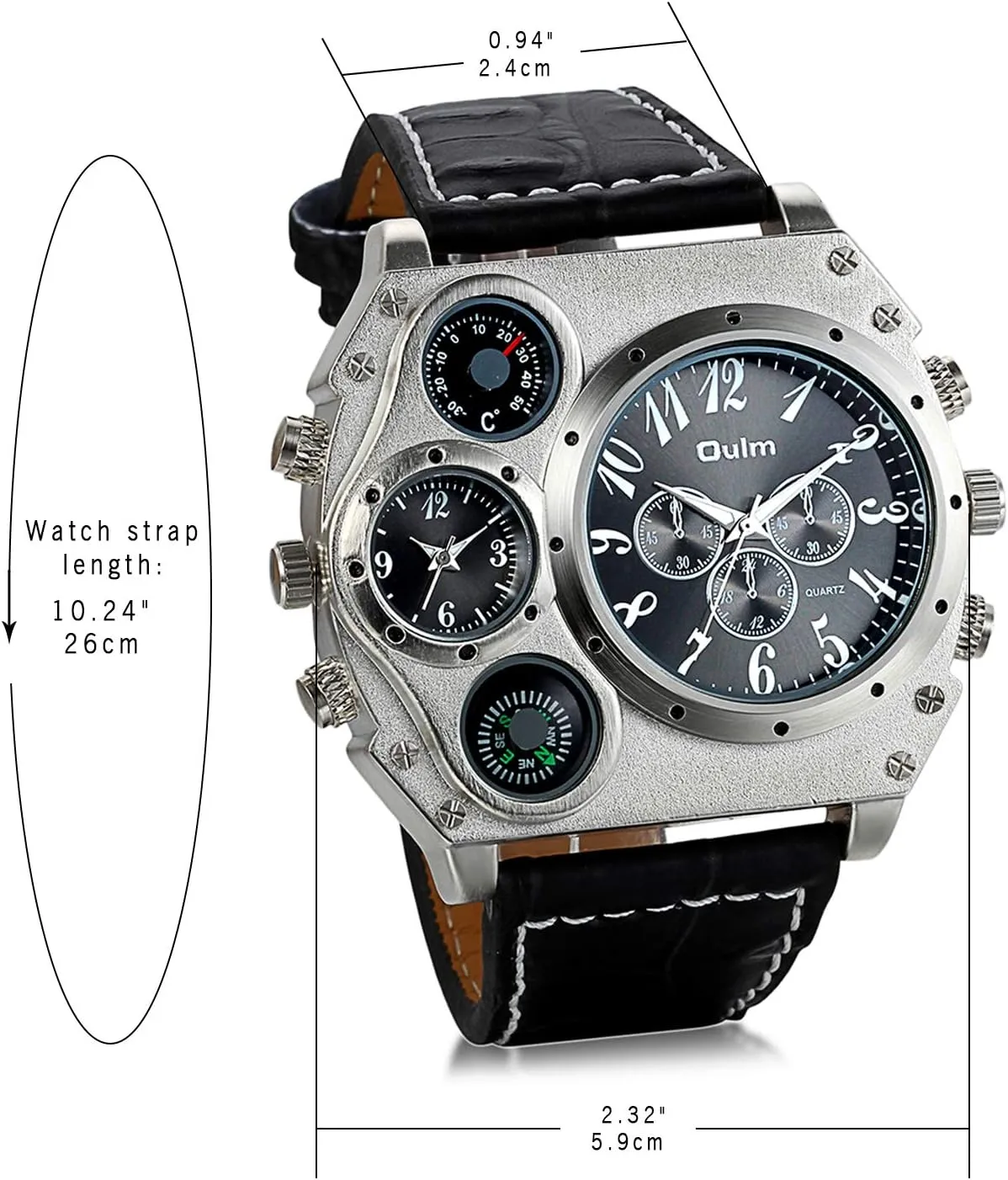 Lancardo Cool Watch for Men: Big Face Leather Strap Dual Time Zone Steampunk Wrist Watch Father's Day