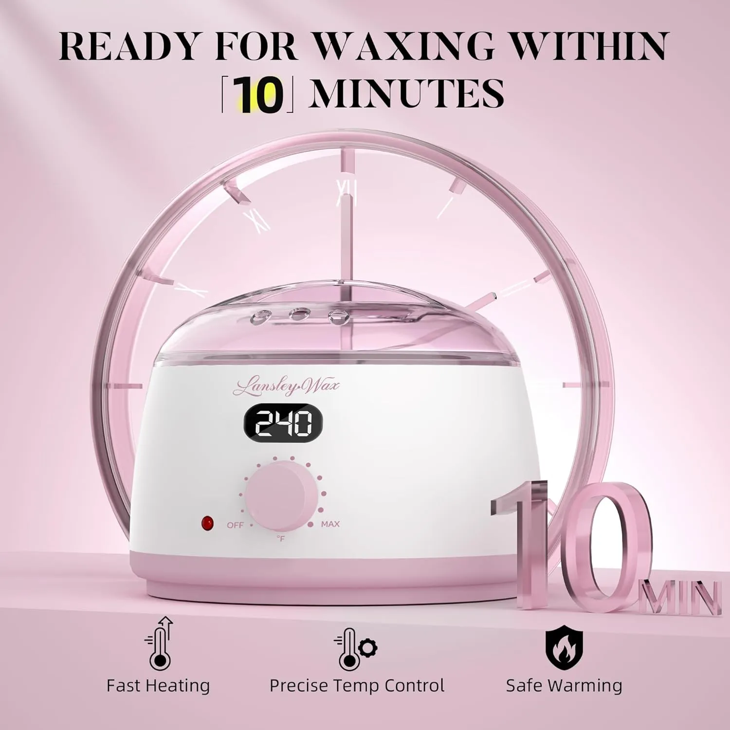 LANSLEYWAX Waxing Kit for Women Men-Pink Wax Machine with 39 Accessories-Hard Wax Kit for Face Eyebrow Lip Brazilian Bikini Sensitive Skin, Digital Waxing Warmer Hair Removal for Home/Salon Use