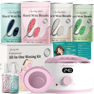 LANSLEYWAX Waxing Kit for Women Men-Pink Wax Machine with 39 Accessories-Hard Wax Kit for Face Eyebrow Lip Brazilian Bikini Sensitive Skin, Digital Waxing Warmer Hair Removal for Home/Salon Use