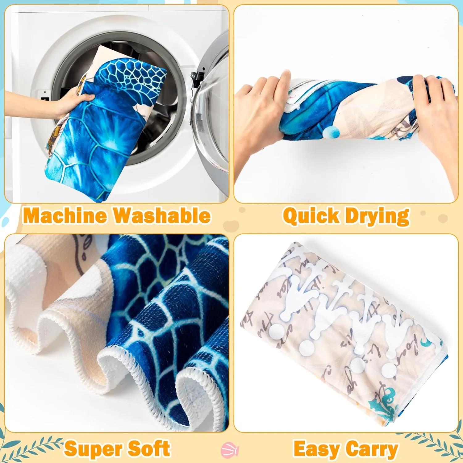 Large Beach Towel - Sea Turtle Beach Towel with Carry Bag, 30'' x 60'' Microfiber Absorbent Sand-Free Quick Dry Bath Towels Blanket for Sport Summer Outdoor Swim Camping Travel