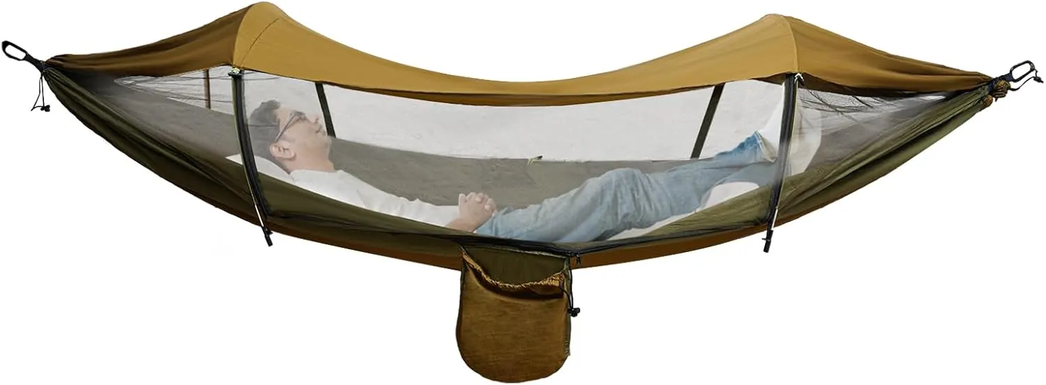 Large Camping Hammock with Sunshade Cloth, 9.5 * 4.5ft Lightweight Portable Sleeping Hammock Bug, 440.9lbs Swing Bed for Outdoor Backpacking Backyard Hiking (Green)