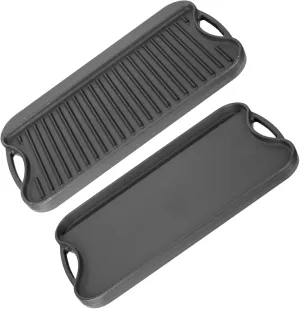 Large Cast Iron Griddle Insert, Skillet, Oblong Grilling Pan for Stovetop,Pre-Seasoned Stovetop Griddle Gas Stove Grill Plate Oven, 17" x 10" Reversible Pancake Pan for Weber,Charbroil etc.,1PC