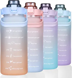 Large Motivational Water Bottle with Straw Time Marker BPA Free for Sport and Fitness (Blue Orange, 64 Oz / Half Gallon)