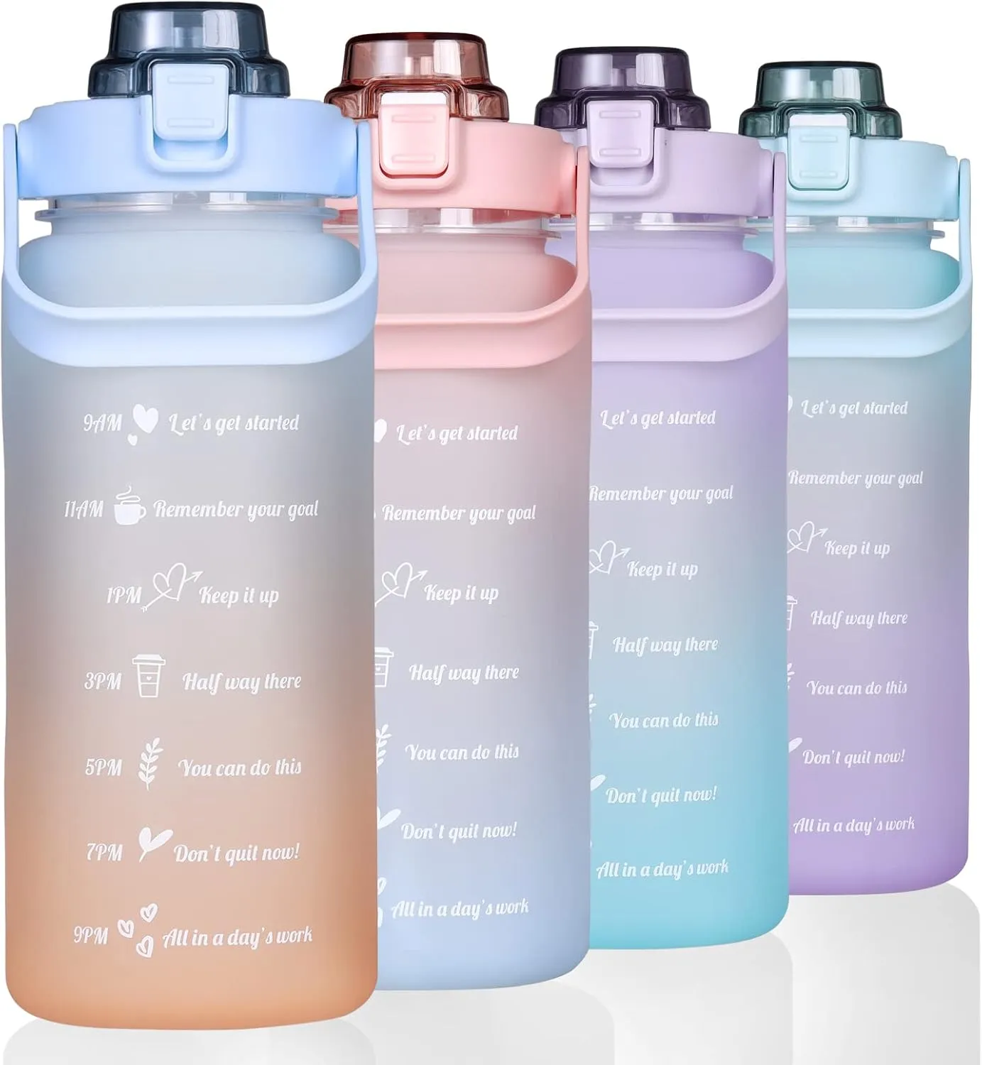 Large Motivational Water Bottle with Straw Time Marker BPA Free for Sport and Fitness (Blue Orange, 64 Oz / Half Gallon)