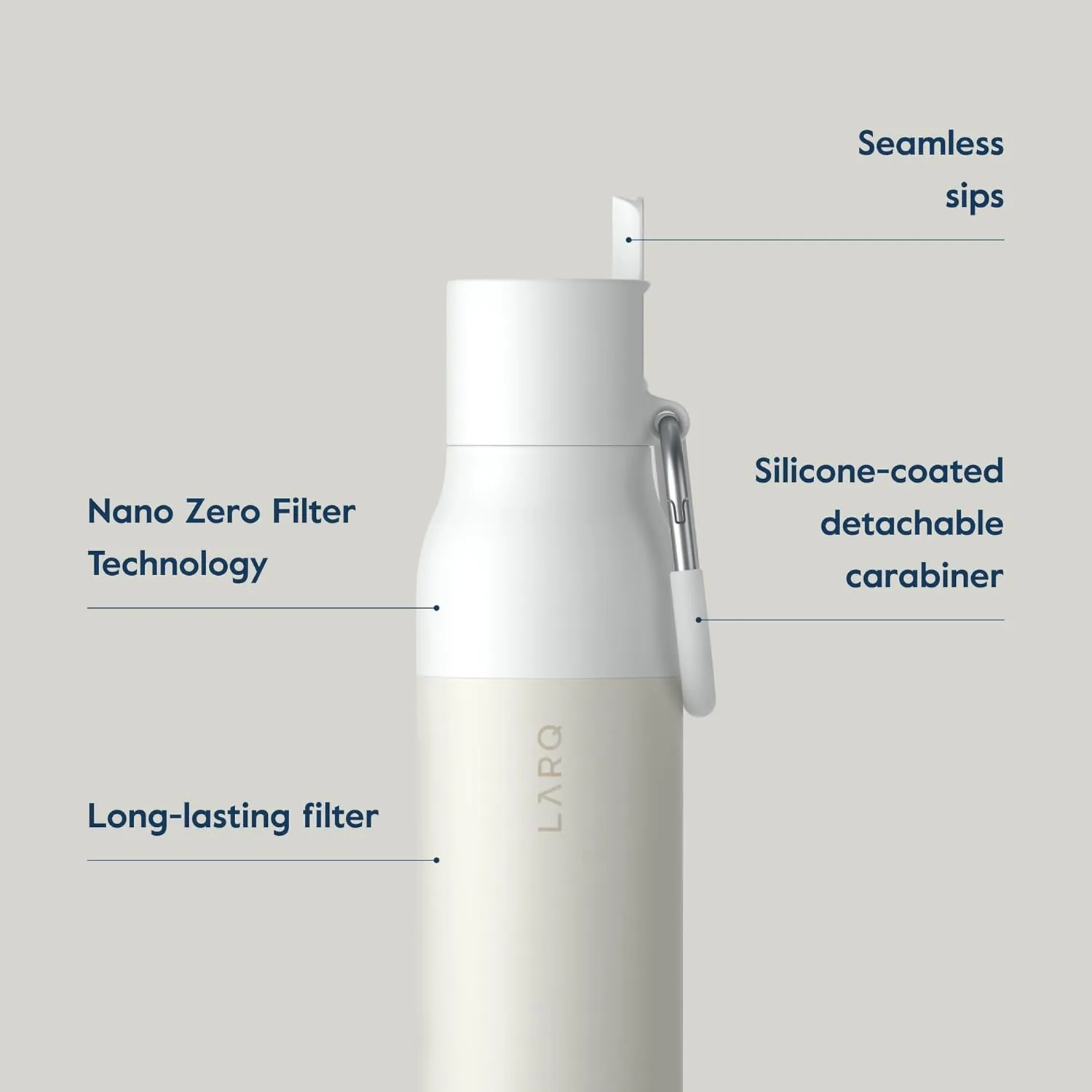 LARQ Bottle Filtered - Insulated Stainless Steel Water Bottle BPA Free with Nano Zero Technology and Long-Lasting Filters, Granite White, 25oz