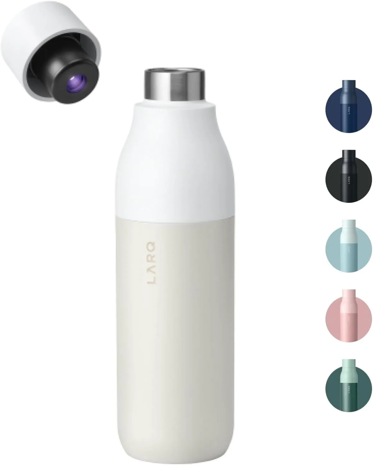 LARQ Bottle PureVis 25 oz - Self-Cleaning and Insulated Stainless Steel Water Bottle with UV Water Purifier and Award-winning Design | Reusable & Travel Friendly, Granite White