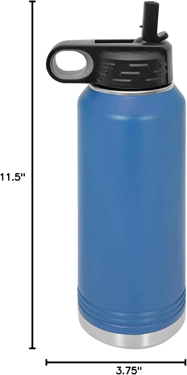 LaserGram Personalized Water Bottle, Karate Man, Stainless Steel Double Wall Vacuum Insulated with Flip Top Straw, Custom Engraved Gift (40oz / 1180ml Dark Blue)