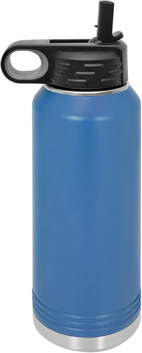 LaserGram Personalized Water Bottle, Karate Man, Stainless Steel Double Wall Vacuum Insulated with Flip Top Straw, Custom Engraved Gift (40oz / 1180ml Dark Blue)