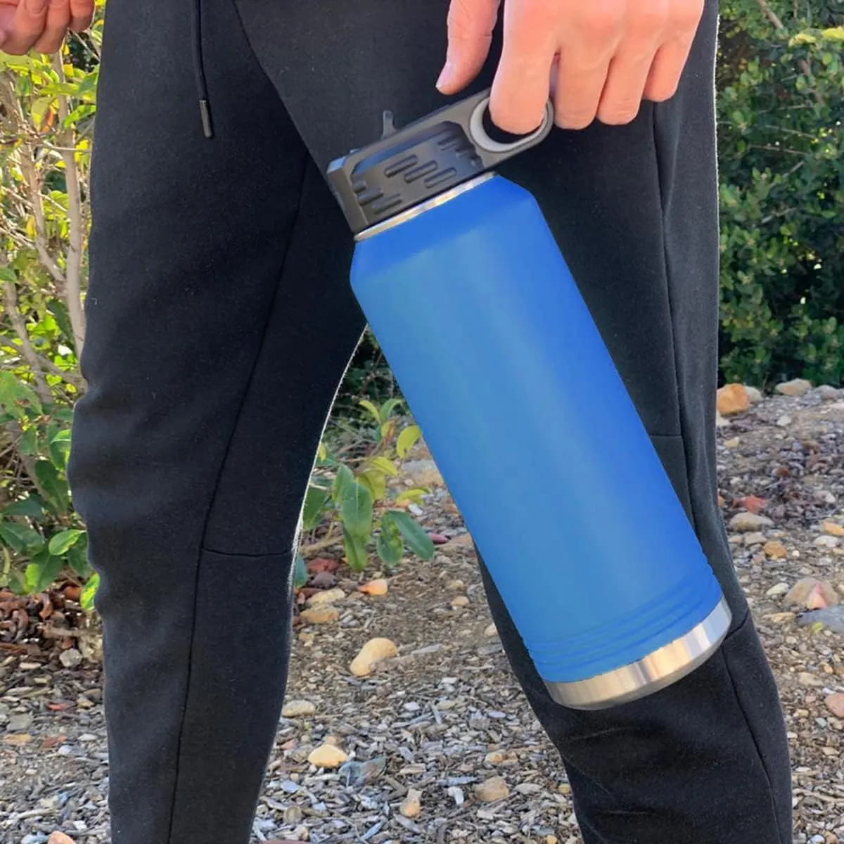 LaserGram Personalized Water Bottle, Karate Man, Stainless Steel Double Wall Vacuum Insulated with Flip Top Straw, Custom Engraved Gift (40oz / 1180ml Dark Blue)