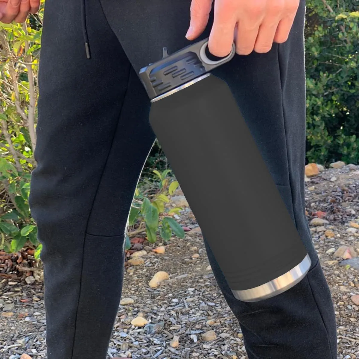 LaserGram Personalized Water Bottle, Sun, Stainless Steel Double Wall Vacuum Insulated with Flip Top Straw, Custom Engraved Gift (40oz / 1180ml Black)