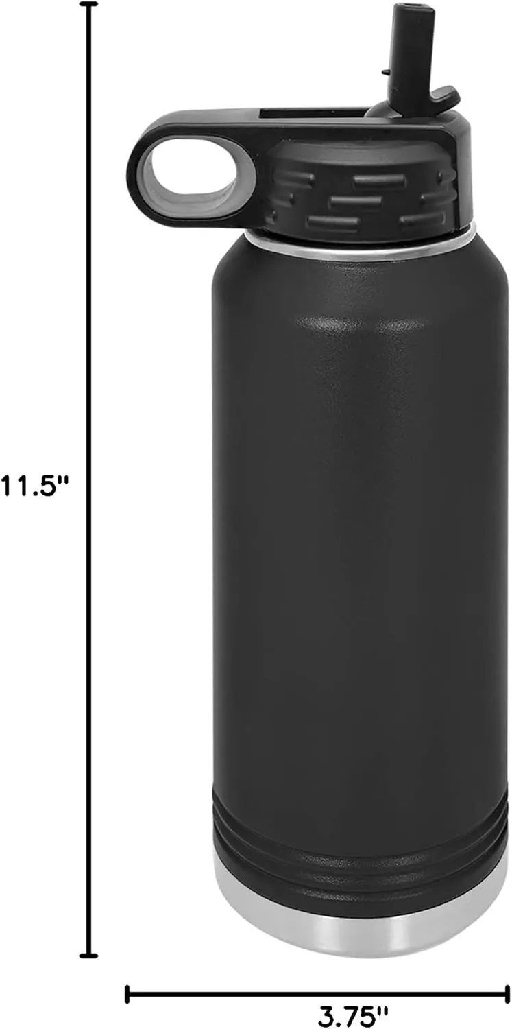 LaserGram Personalized Water Bottle, Trumpet, Stainless Steel Double Wall Vacuum Insulated with Flip Top Straw, Custom Engraved Gift (40oz / 1180ml Black)