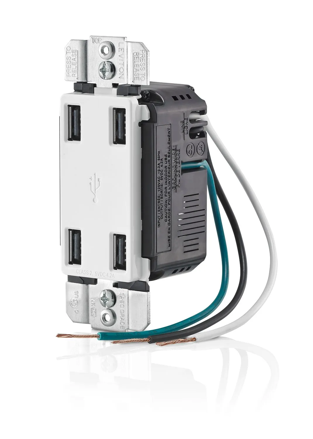 Leviton USB4P-W 4.2-Amp High Speed 4-Port USB Charger, White