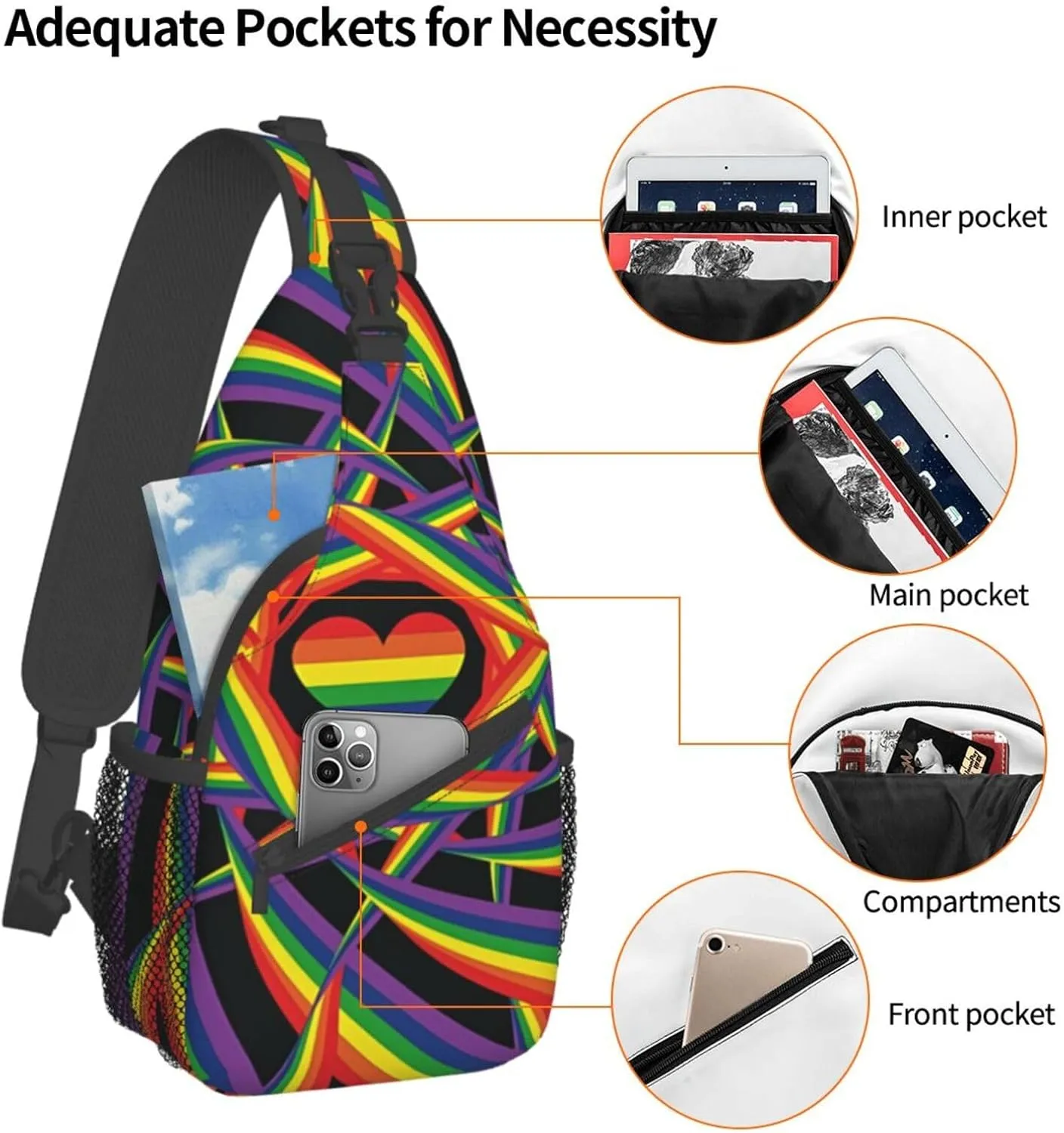 LGBT Gay Pride Sling Bag,Multipurpose Crossbody Backpack Shoulder Chest Bag for Women Men Travel Hiking Daypack