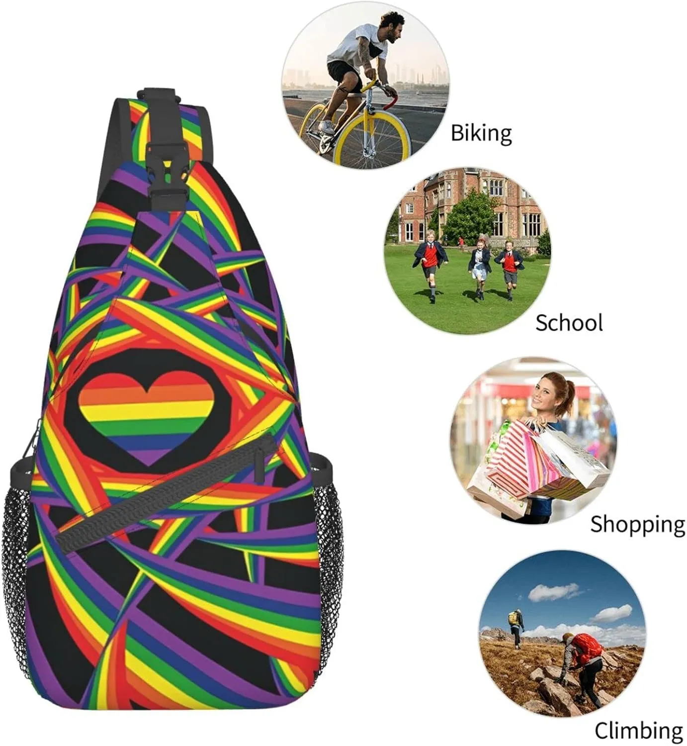 LGBT Gay Pride Sling Bag,Multipurpose Crossbody Backpack Shoulder Chest Bag for Women Men Travel Hiking Daypack
